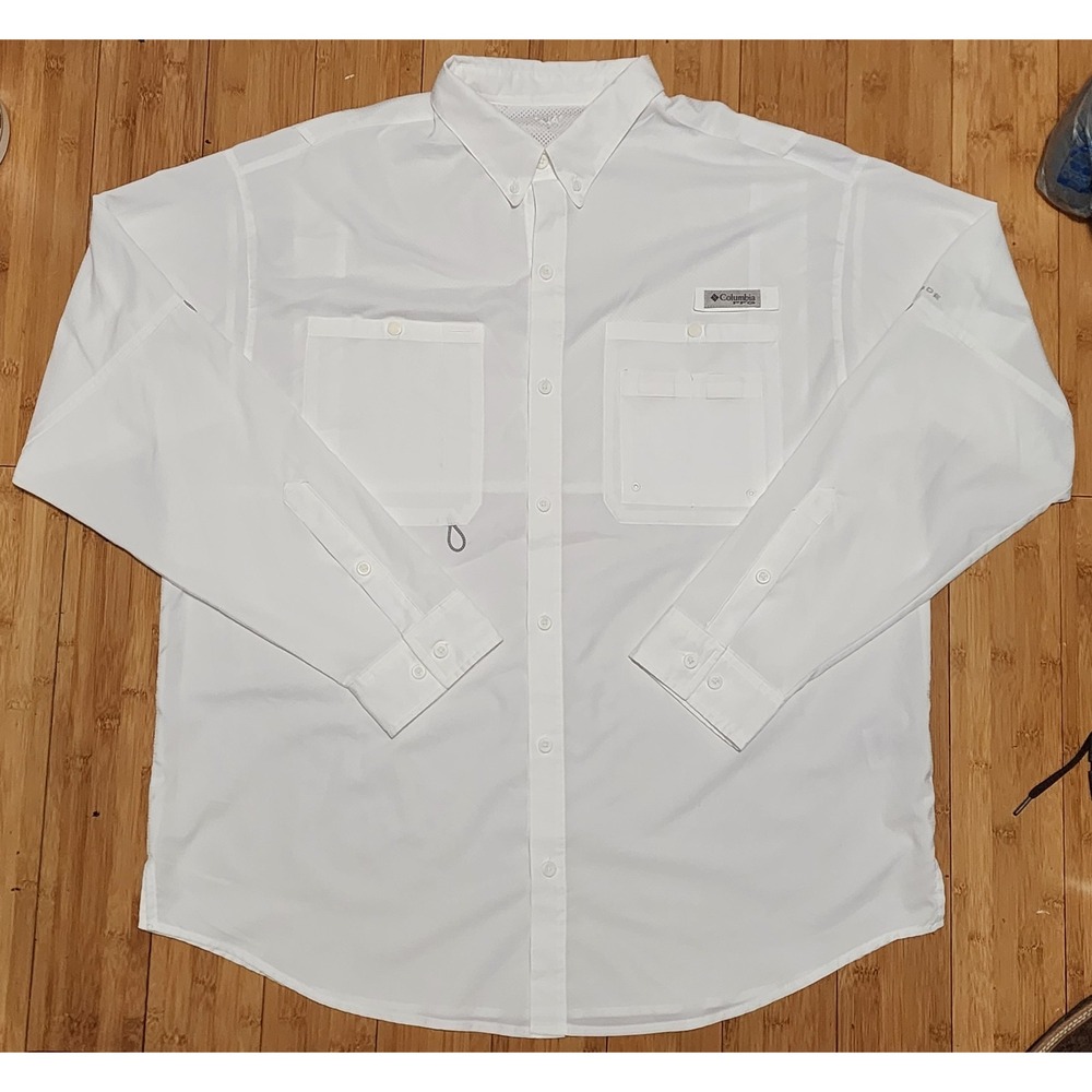Columbia PFG Crystal Springs Shirt Fishing Mens XL White Convertible Long Sleeve